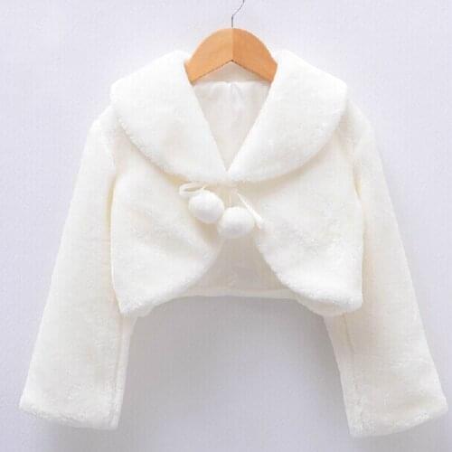 Long Sleeves White outerwear Faux fur little girl Cape Winter Coat wedding cloak for kids dresses Cheap Warm