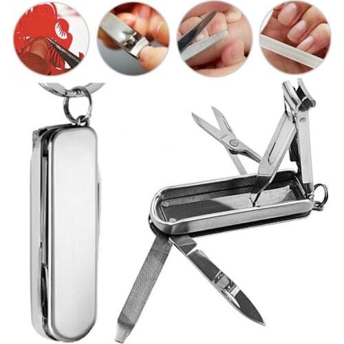Folding Nail Clipper Multifunctional 4 In 1 Stainless Steel Nail Clipper Scissors Lima Knife With Key Nail Manicure Tool 1PC