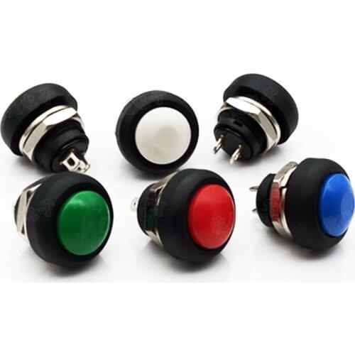 10pcs DIY Mini 12mm Momentary Waterproof Push Button Switch Horn Blue White Green Red Yellow Black 1A 250V Self-reset Wholesale