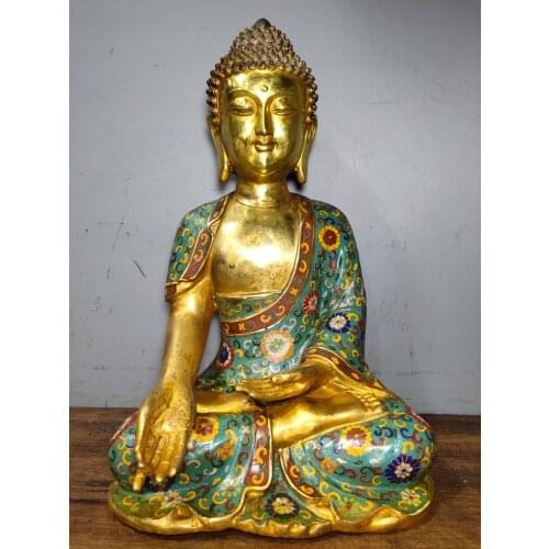 18" Tibet Buddhism Old Bronze Cloisonne Great Buddha Tathagata Sakyamuni Sitting Buddha Amitabha Enshrine the Buddha