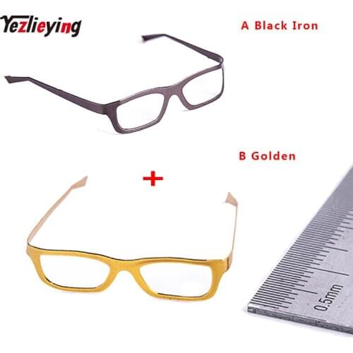 2 Sets 1/6 Scale Accessories Bendable foldable 1/6 Glasses Frames Retro Square Bk Iron+Golden For 1/6 масштаб головаFigure