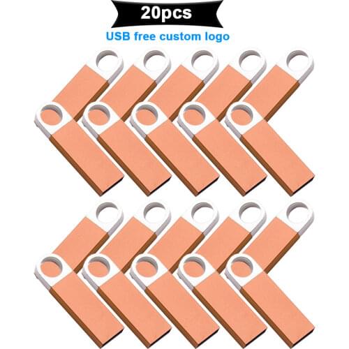 20pcs logo free metal pen drive 64GB flash usb memory 4GB 8GB pendrive 16GB 32GB usb flash drive 128GB cle usb flash stick gift