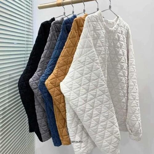 2021 Autumn Oversized Rhombus Pattern Coat Loose Long sleeve Hoodie Women pullover tops Round neck Solid Female Outwears