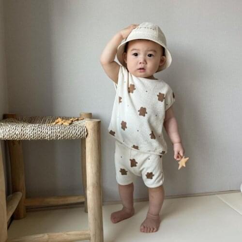 MILANCEL 2021 Summer New Kids Suit Bear Set Sleeveless Tops and Shorts 2Pcs Korean Suit for Boys and Girls