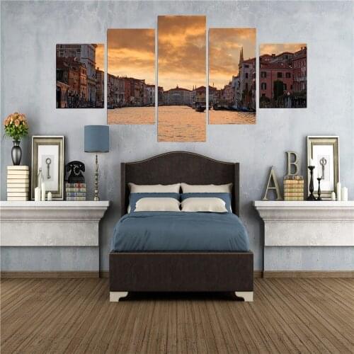 5 Piece Wall Art Canvas Painting Landscape Charming City On The Water Poster Modern Wall Decoration Bedroom Or Childrens Room