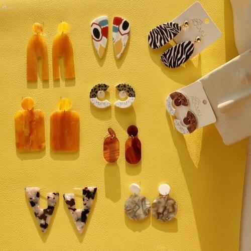 AOMU 2020 INS Fashion Acetate Earrings Geometric Round Triangle Colorful Graffiti Long Dangle Earrings for Women Jewelry