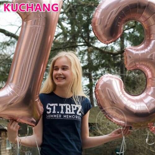 2pcs/lot 13 Number Balloons 40Inch Large Helium Foil Silver Rose Gold Kids 13th Birthday Anniversary Party Decorations
