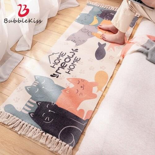 Bubble Kiss New Tassel Design Rug Pure Cotton Hand-Woven Floor Mat Carpet Home Room Bedroom Long Bedside Carpet Non-Slip Carpet