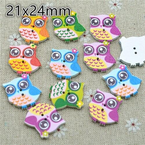 Wooden painted owl sewing button mix color handmade Scrapbooking Craft free shipping