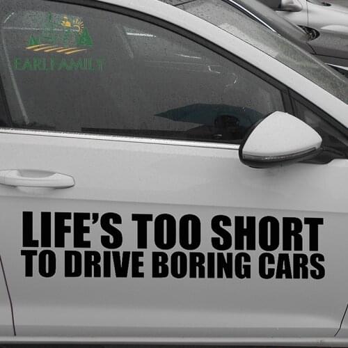 EARLFAMILY 2x Beautiful Classic Animation Film Lifes Too Short Drive Boring Cars Funny Car Sticker SUV Door Vinyl Decal 9 Colors