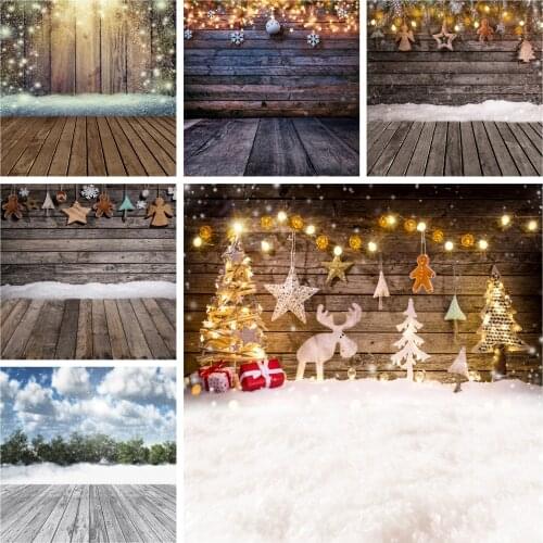 Laeacco Christmas Backdrops Wooden Board Snow Floor Photography Backgrounds Winter Photophone Baby Birthday Photocall Photozone