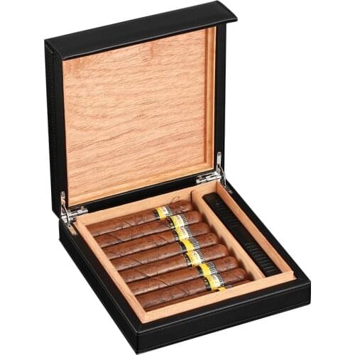 GALINER Cigar Humidor Box With Humidifier New Cigar travel Case Cedar Wood leather Humidor Leather Box Smoking Accessories