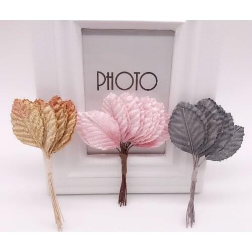 12pcs 4cm Silk Leaf Shaped Handmade Fleurs Scrapbooking Artificial Flower For DIY Wedding Home Decoration Needlework Accessories