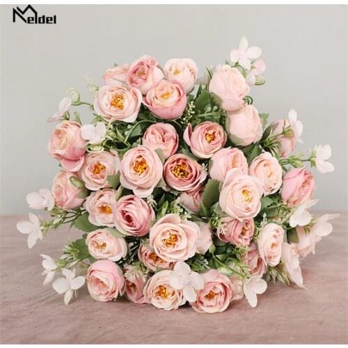 10 Heads Rose Silk Artificial Flowers Small Bouquet 5 Branches Fake Flowers Bunch Wedding Decor Indoor DIY Supplies Silk Flores
