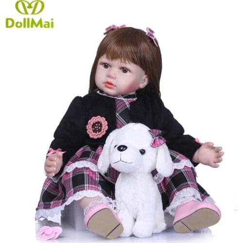 Bebes reborn girl dolls 58cm vinyl silicone reborn Baby Dolls toys for children gift lovely Princess doll with puppy