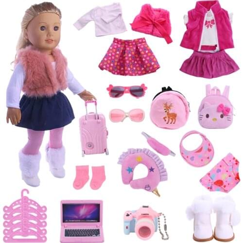 Doll Clothes Pink Sweater Skirt Shoes Fit 18 Inch American Doll&43 Cm Baby New Born Reborn Doll, Our Generation,Christmas Girl