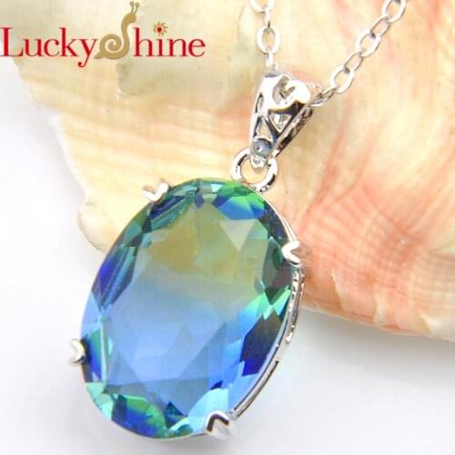 Luckyshine European Style Tourmaline Crystal Zirconia Jewelry Fashion Women Wedding Silver Chain Pendant Necklace 13*18MM