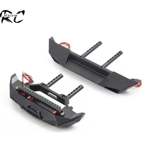 Metal Front Rear Bumper with Winch Base LED Light for 1:10 RC Crawler Axial SCX10 II 90046 90047 Wrangler JK RGT 86100 TRX-4