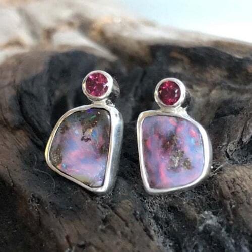 Fashion New Craftsman Australia Seven Color Opal Ear Studs High Quality Rhododendron Garnet Earrings Jewelry Pendant Accessories