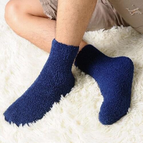Men Thicken Socks Fashion Winter Warm Coral Fleece Fluffy Solid Color Sleep Male Bed Socks Calcetines