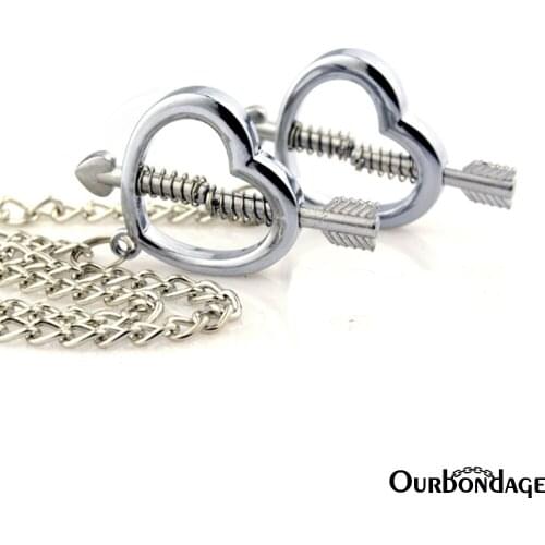 Ourbondage Stainless Steel Cupid‘s Arrow Nipple Clamps Clips With Chains Adult Sex Toys For Women