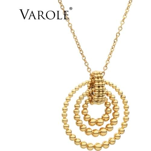 VAROLE Movable Round Bead Pendant Necklace Women Gold Color Cute Choker Long Chain Adjustable Necklace Fashion Femme Jewelry