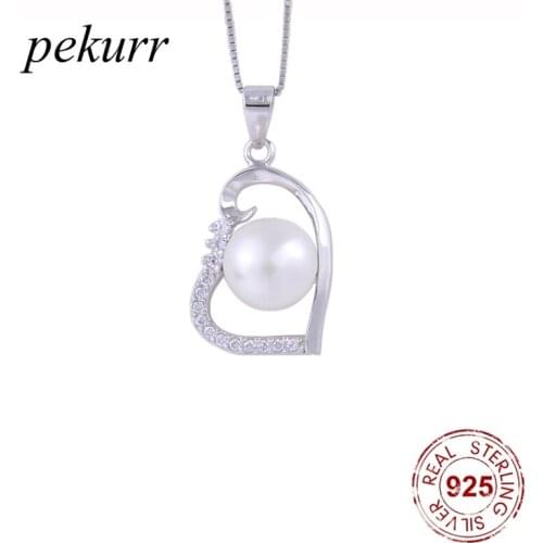 Pekurr 925 Sterling Silver Natural Freshwater Pearl Hollow Heart Necklaces For Women Zircon Pendant Fashion Jewelry Gifts