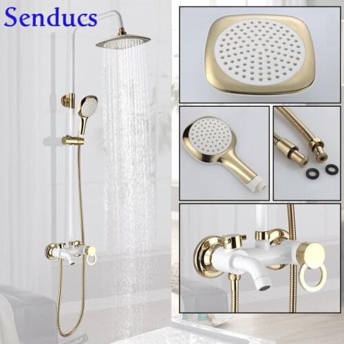 Portable Shower Electroplated Silver Gold Black White Bathroom Shower System Brass 2 Handle Faucet Bathroom Shower Combo