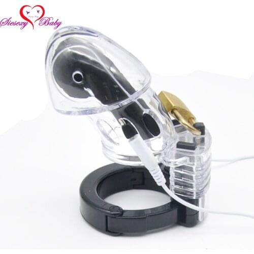 Transparent Penis Cage Electric Shock Host and Cable electro shock sex toys electro stimulation sex toys for TENS adult game