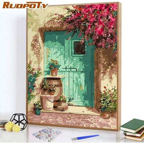 RUOPOTY Acrylic 40x50cm Frame Picture By Number Flowers Door For Adult 40x50cm Home Decor Paint by Numbers Living room kits