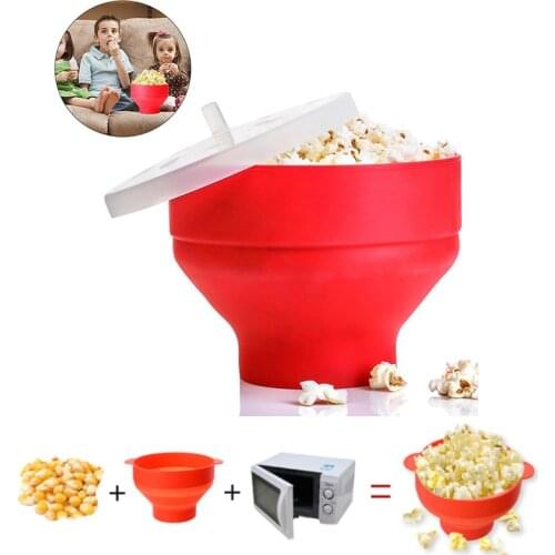 New Silicone Popcorn Maker Microwave Popcorn Bucket Foldable Bowl Kitchen Easy Tools DIY Popcorn Bucket Bowl Maker With Lid