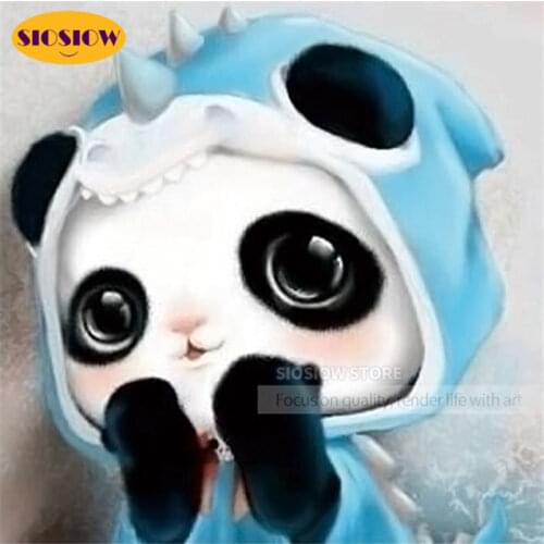 SIOSIOW 5D Full Round Diamond Painting Children Cartoon Panda Cross Stitch Diamond Embroidery Mosaic Animals Handwork Home Decor