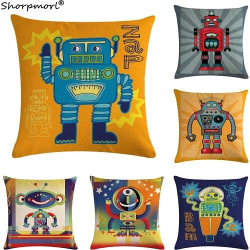 45x45cm Modern Cartoon Robots Print Cushion Covers Home Decor Linen Office Sofa Car Seat Chair Throw Pillow Cases Funda Cojins