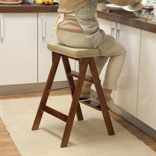 Solid wood creative folding stool simple folding kitchen ladder stool portable high stool home change shoes high stool