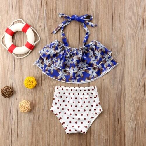 Toddler Kids Baby Girls Floral Tankini Bikini Swimwear Halter Swimsuit High Waist Bathing Suit Beachwear Two-Piece Suit