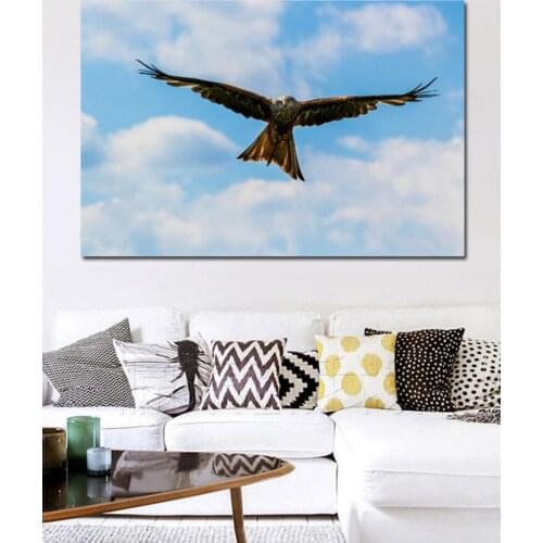 Peregrine Falcon on the blue sky bird predator KC139 Living room home wall modern art decor wood frame fabric posters