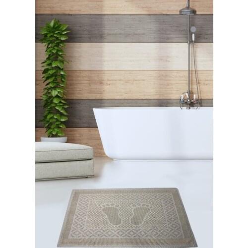 Tranining Curling Foot Track Bath Mat 45x70 cm Beige Washable 95 Cotton 5 of Polyester, rug, Carpet, Turkish Kapok