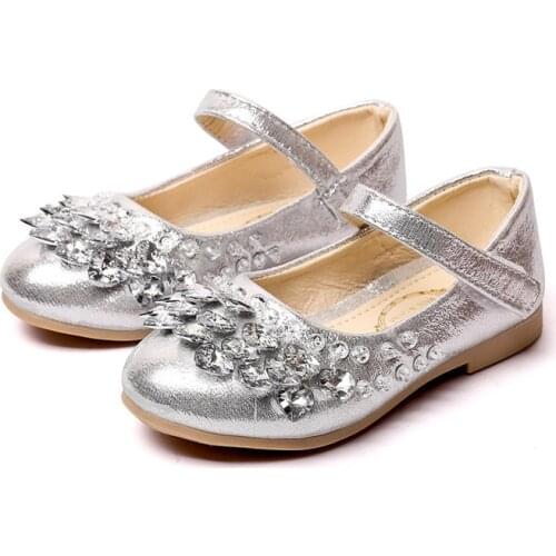 Girls Crystal Shoes For Wedding Party Dress Shoes Flats Kids Leather Shoes Rhinestone Fashion Princess Sweet Performance Shoes