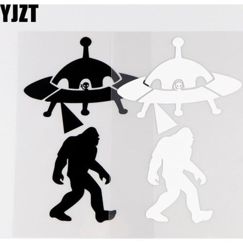 YJZT 10.3X15.3CM Ufo Alien Bigfoot Car Stickers Creative Vinyl Decals Funny Decor Black / Silver 10A-0080