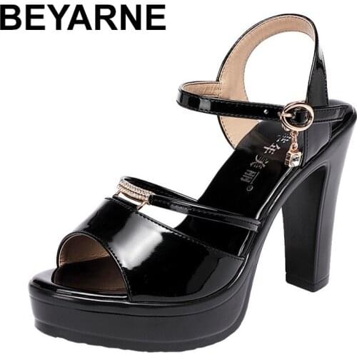 BEYARNEPlus Size 32-43 Block Heel Platform Sandals White Wedding Shoes Summer 2020 Elegant High Heels Sandals Women Office Party