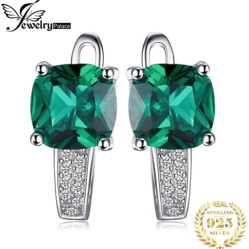 JewelryPalace Created Nano Emerald Clip Earrings 925 Sterling Silver Earrings for Women Gemstones Korean Earings Fashion Jewelry
