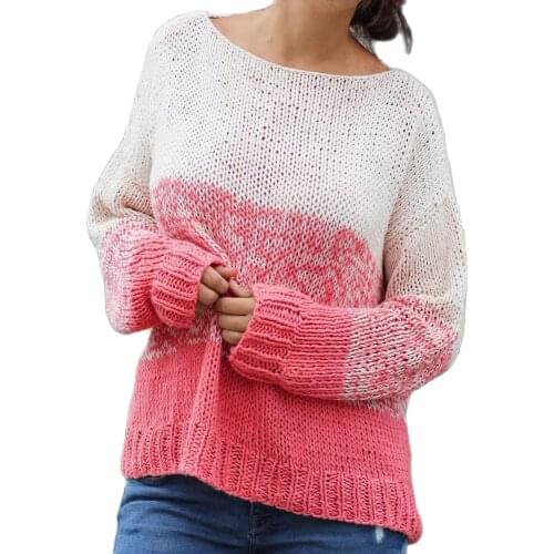 Autumn Winter Womens Knitted Sweater Casual Long Sleeve O Neck Pullover Tops Elegant Contrast Color Stitching Ladies Pullovers