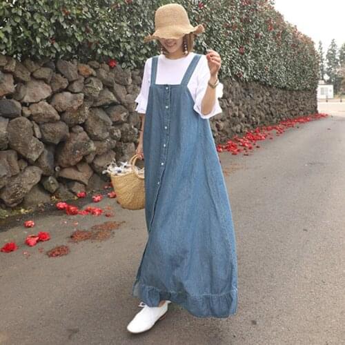 Women Loose Denim Dress Ladies Spaghetti Strap Denim Dresses Female 2020 Casual Plus Size Dress