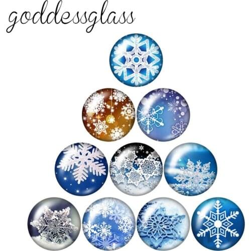 Winter Snowflake Christmas 10pcs mixed 12mm/18mm/20mm/25mm Round photo glass cabochon demo flat back Making findings