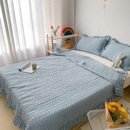 1/3/5Pcs Ultra Soft Microfiber Quilted Bedspread Machine Washable Summer Quilt Pillow shams Lightweight Solid Color White Blue