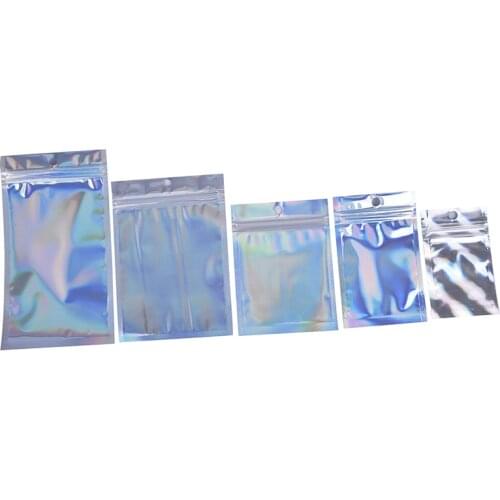 10Pcs Iridescent Zip lock Pouches Self Seal Envelopes Gift Bags Cosmetic Plastic Laser Holographic Zipper Bags