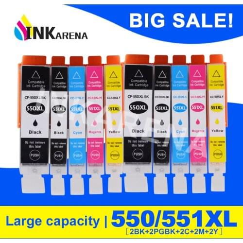 10 Pcs Compatible 550 551 XL Ink Cartridge Replacement for Canon PGI-550XL PGI550 PGI 550 CLI551 for PIXMA IP7250 MG5450 Printer