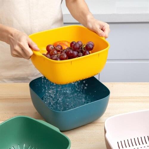 2In1 Plastic Fruit Vegetable Drainer Basket Food Storage Box Basket Double Layers Kitchen Food Washing Containers Kitchen Tools
