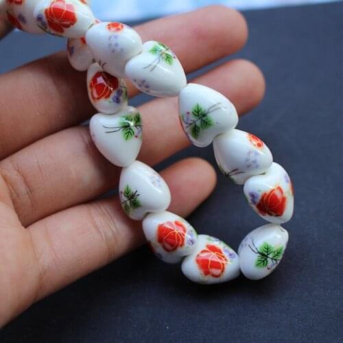20Pieces 11.6mm*12mm*8.6mm Heart Shape Ceramic Beads for jewelry Orange flower making 3994