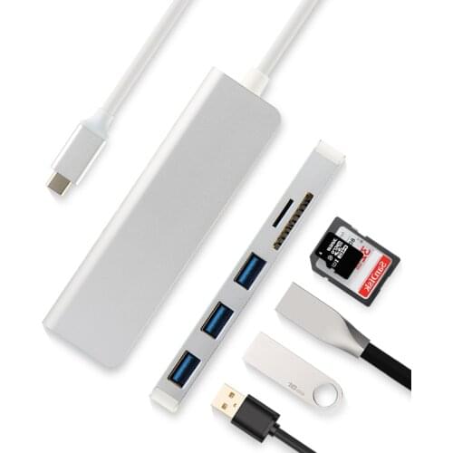 5-in-1 Type-C Hub Aluminiu Alloy USB-C Adapter USB 3.0 Port SD Card Reader For Xiaomi MiPad 2/3/4 mipad4 3 Mi Pad 4 Plus Tablet